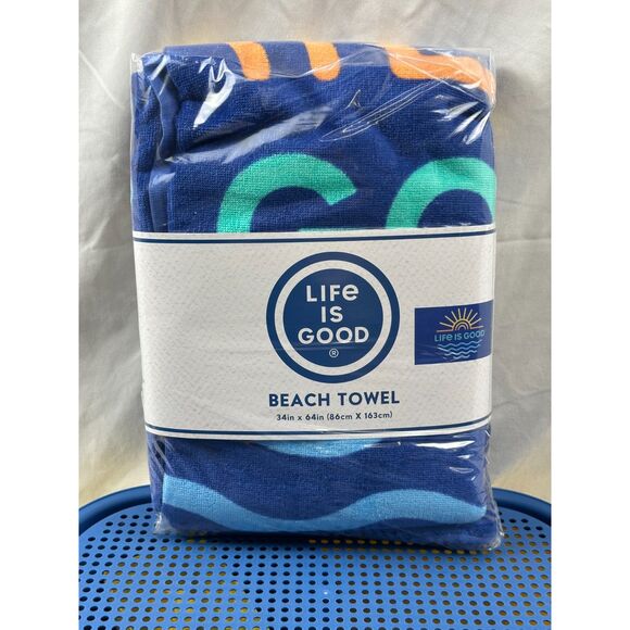 Life Is Good Beach Towel NEW Blue Sun-Water Design 34in x 64in 100% Cotton - Picture 1 of 2